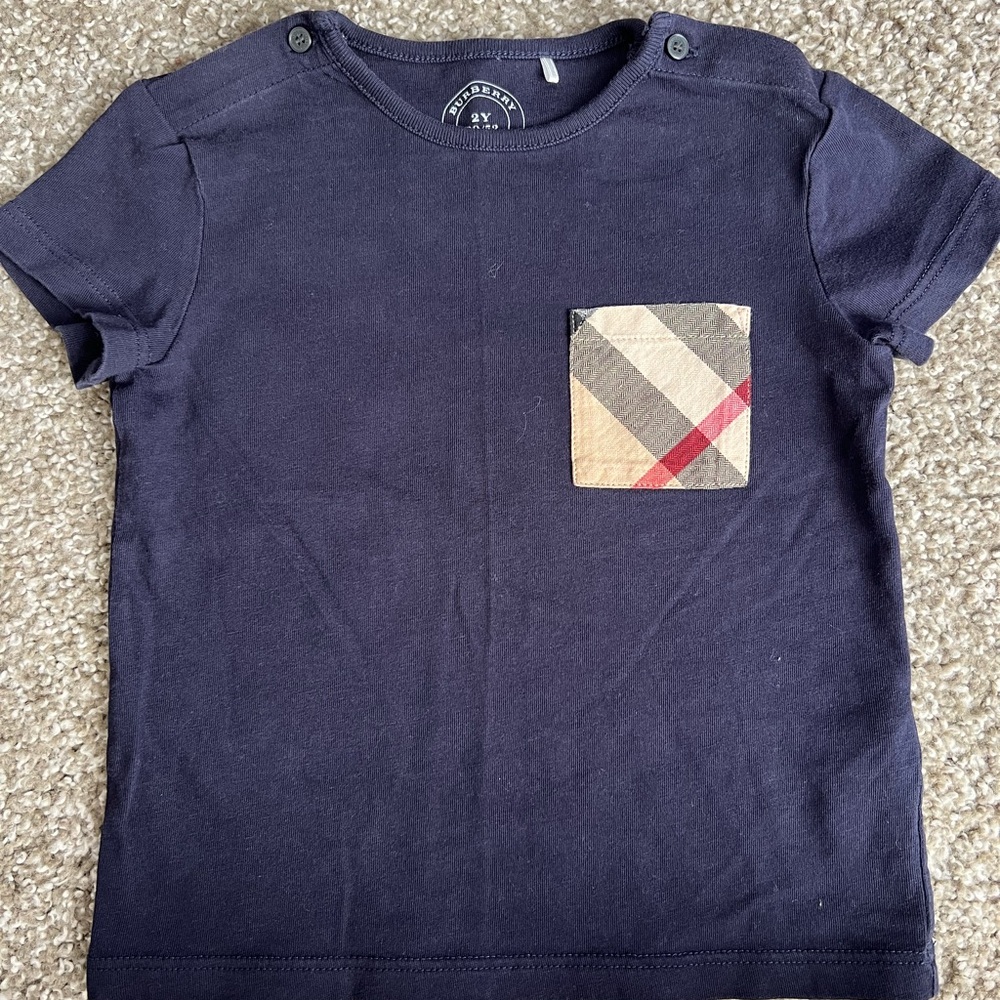 Kids Navy Blue T-Shirt with Plaid Pocket